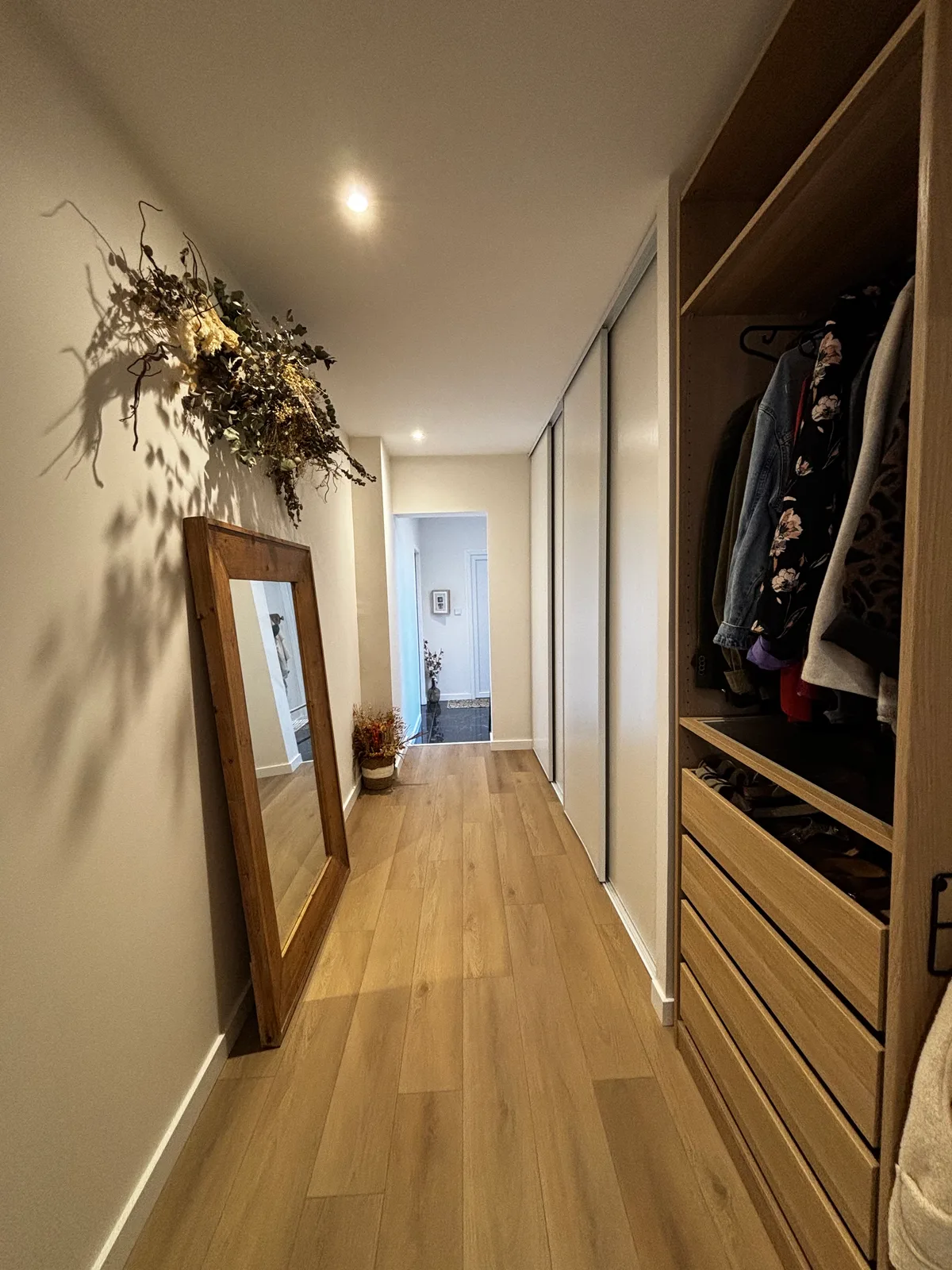 Dressing chambre parquet bois LED encastré rénovation Home Reno